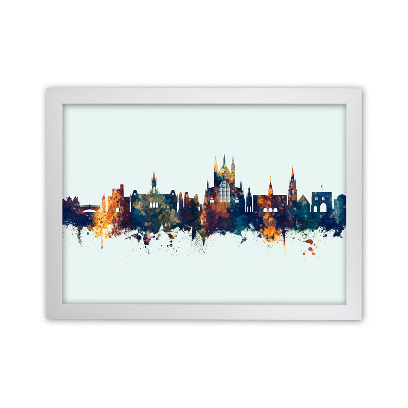 Winchester England Skyline Blue Orange Art Print by Michael Tompsett White Grain