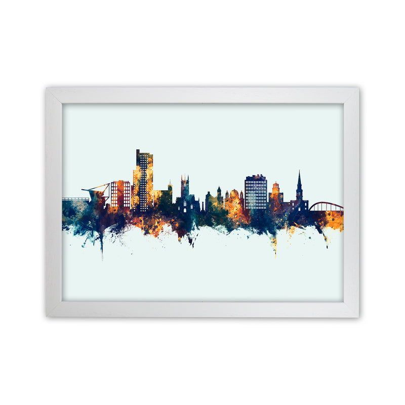 Wolverhampton England Skyline Blue Orange Art Print by Michael Tompsett White Grain