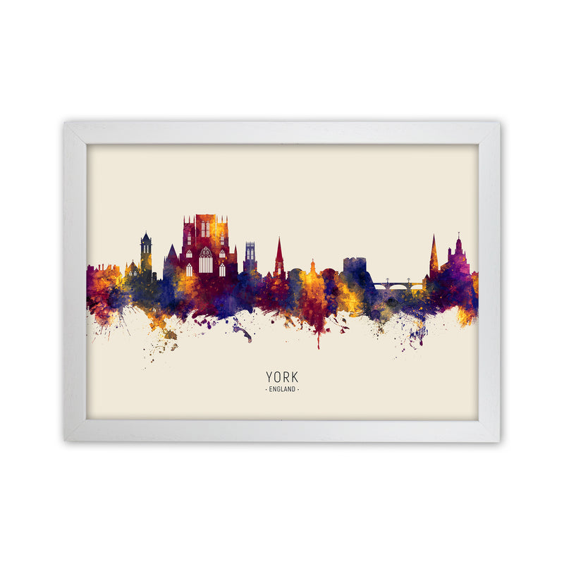 York England Skyline Autumn City Name Art Print by Michael Tompsett White Grain