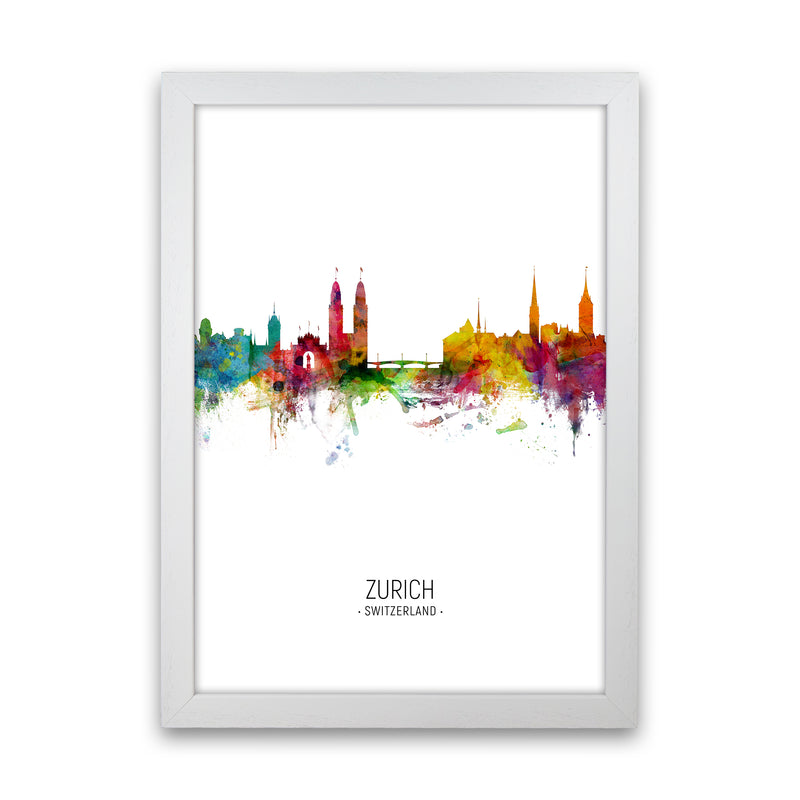 Zurich Switzerland Skyline Portrait Art Print by Michael Tompsett White Grain