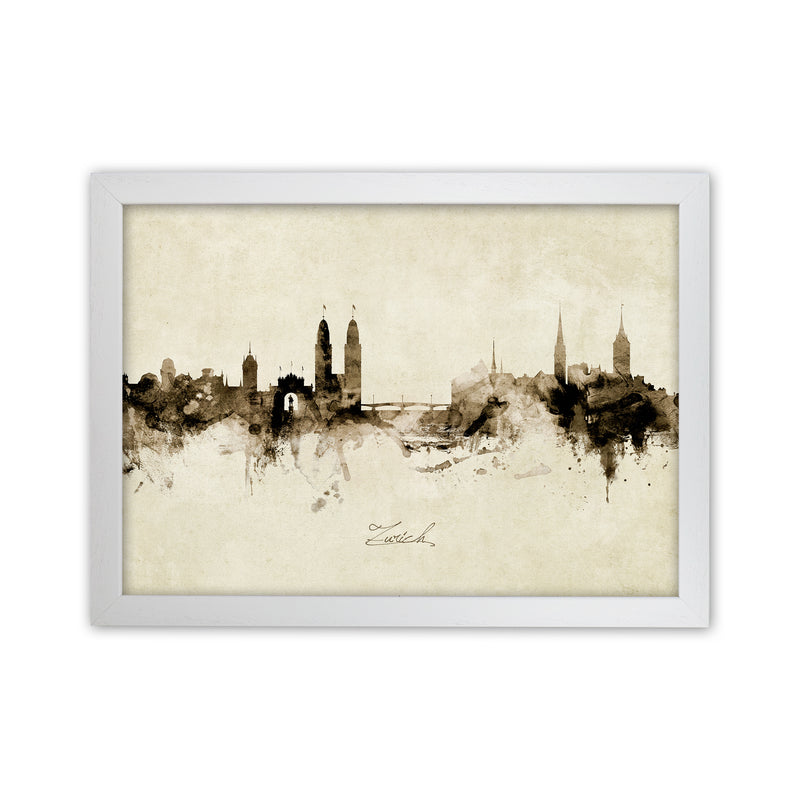 Zurich Switzerland Skyline Vintage Art Print by Michael Tompsett White Grain