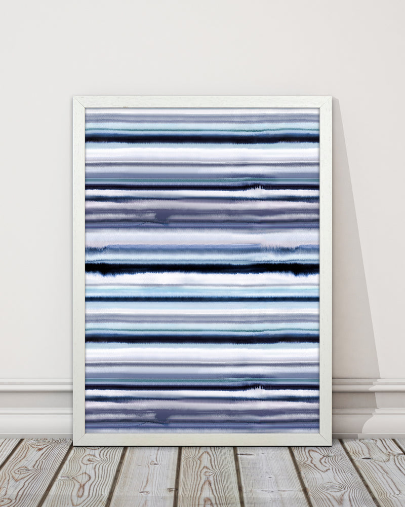 Degrade Stripes Watercolor Navy Abstract Art Print by Ninola Design