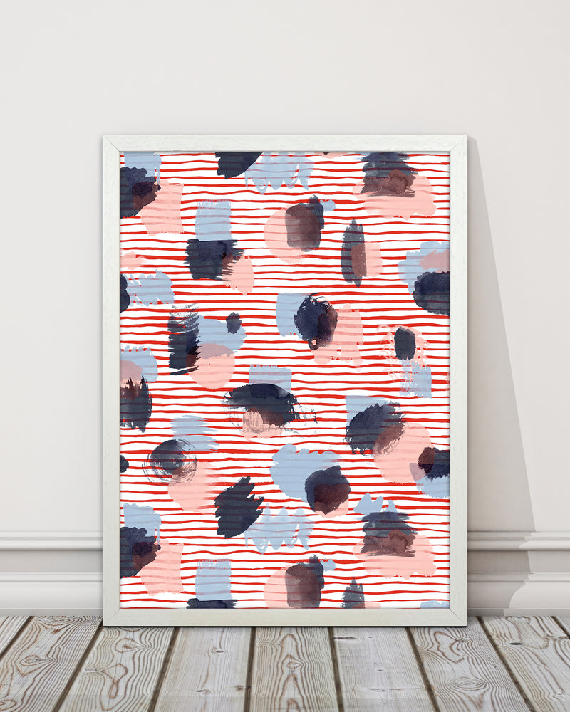 Watercolor Stains Stripes Red Abstract Art Print by Ninola Design