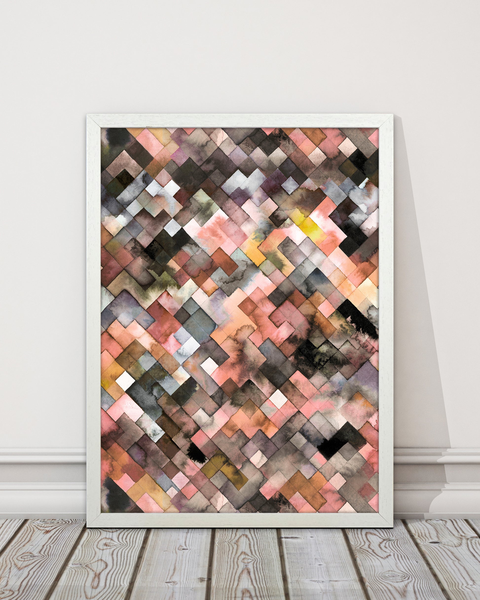 Moody Geometry Rustic Brown Abstract Art Print by Ninola Design
