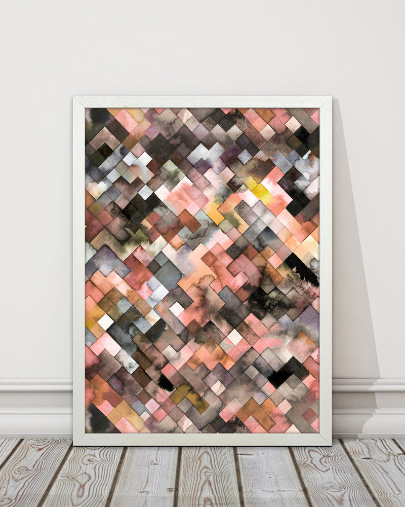 Moody Geometry Rustic Brown Abstract Art Print by Ninola Design