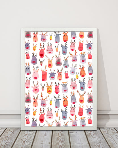 Cute Winter Reindeers Kids Abstract Art Print by Ninola Design