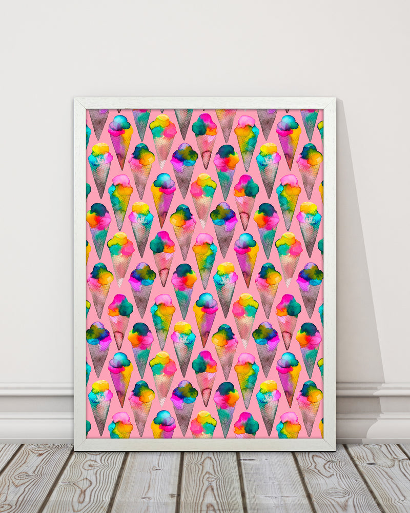 Cute Ice Creams Kids Pink Abstract Art Print by Ninola Design
