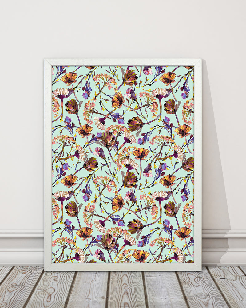 Dry Blue Flowers Collage Abstract Art Print by Ninola Design