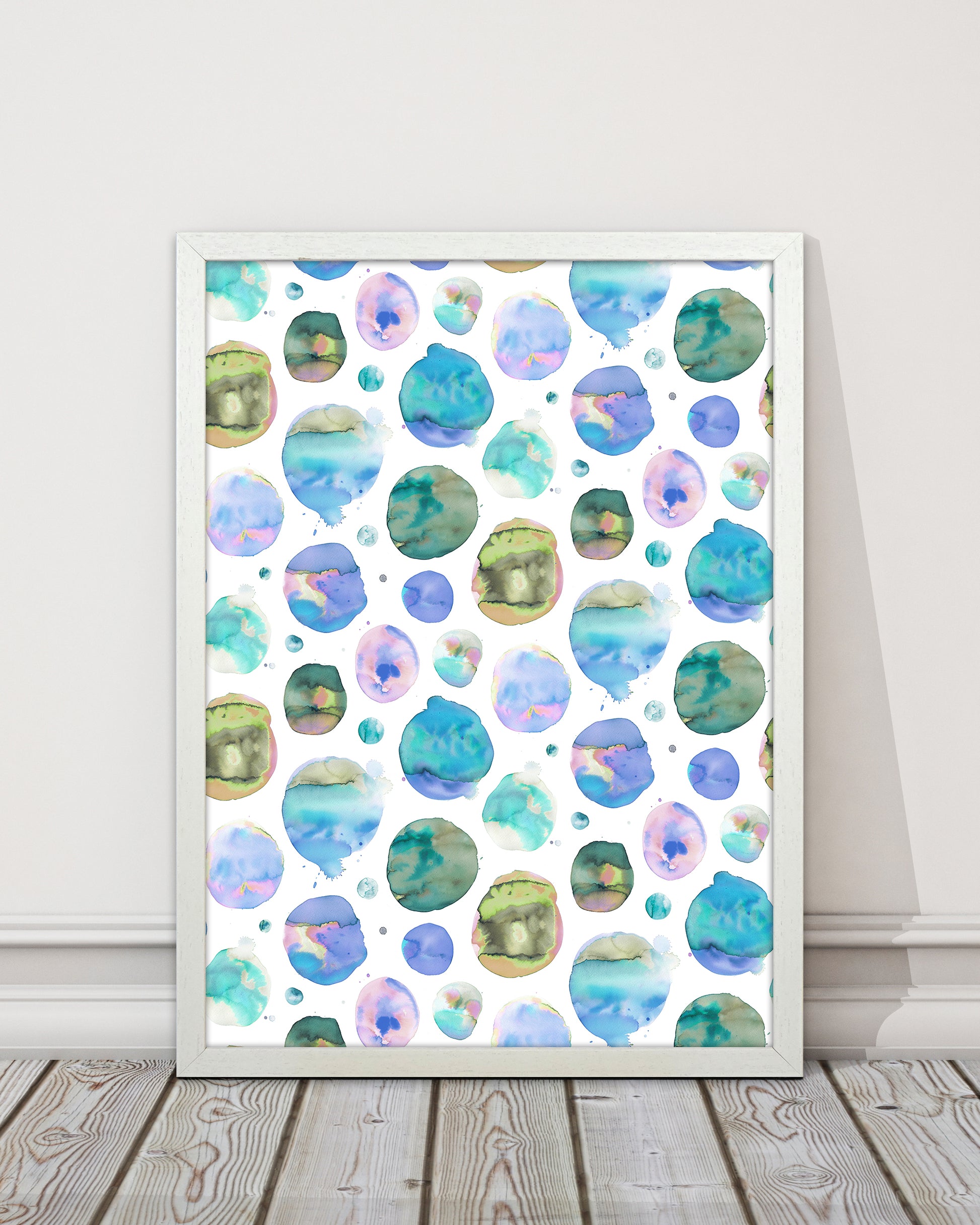 Big Watery Dots Blue Abstract Art Print by Ninola Design