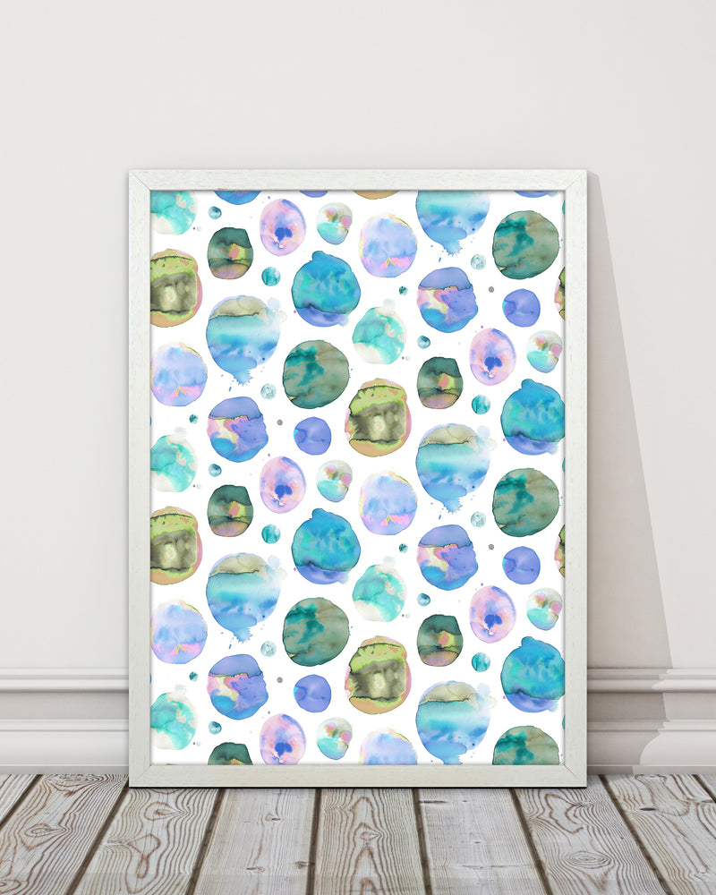 Big Watery Dots Blue Abstract Art Print by Ninola Design