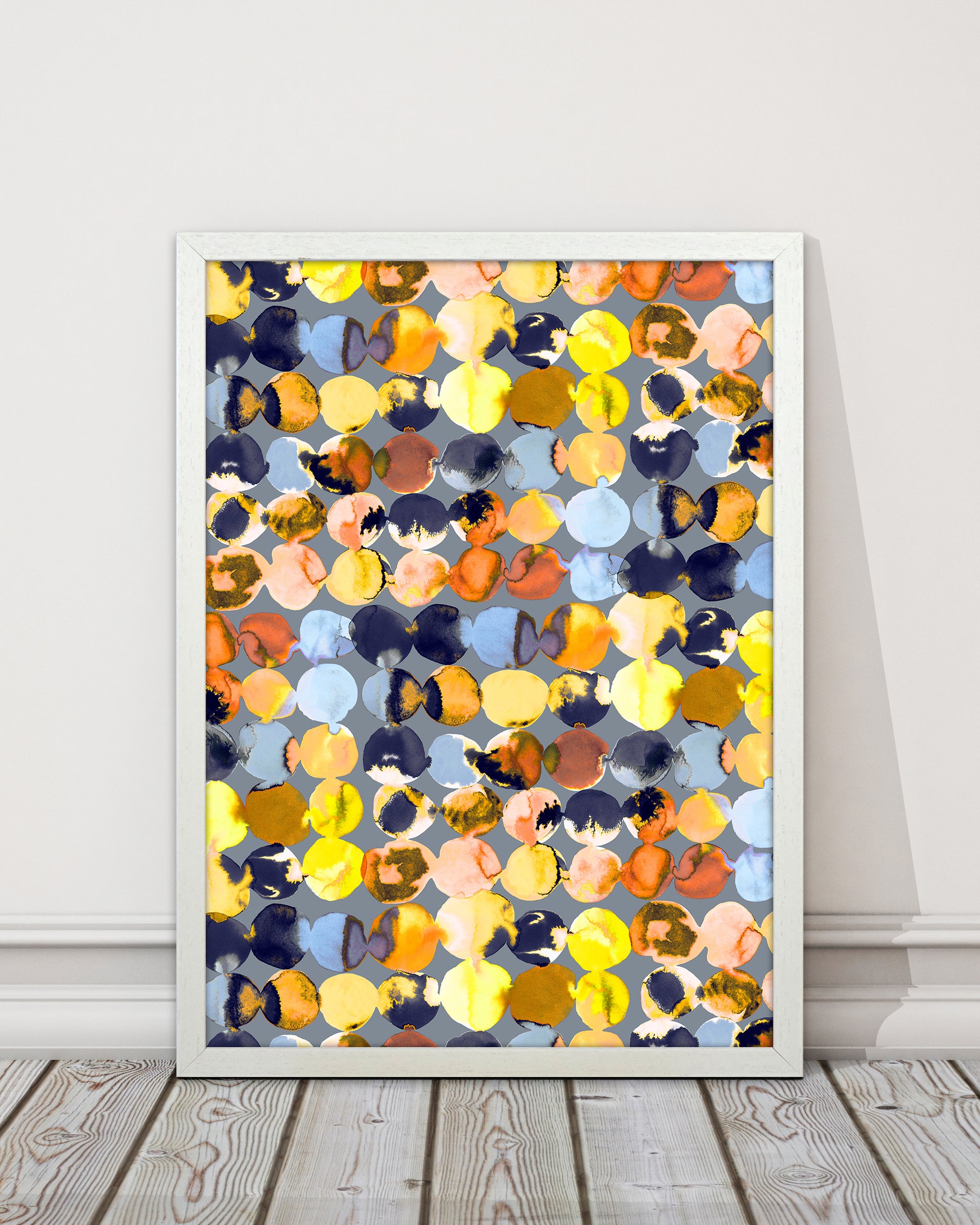Ink Dots Blue Yellow Abstract Art Print by Ninola Design