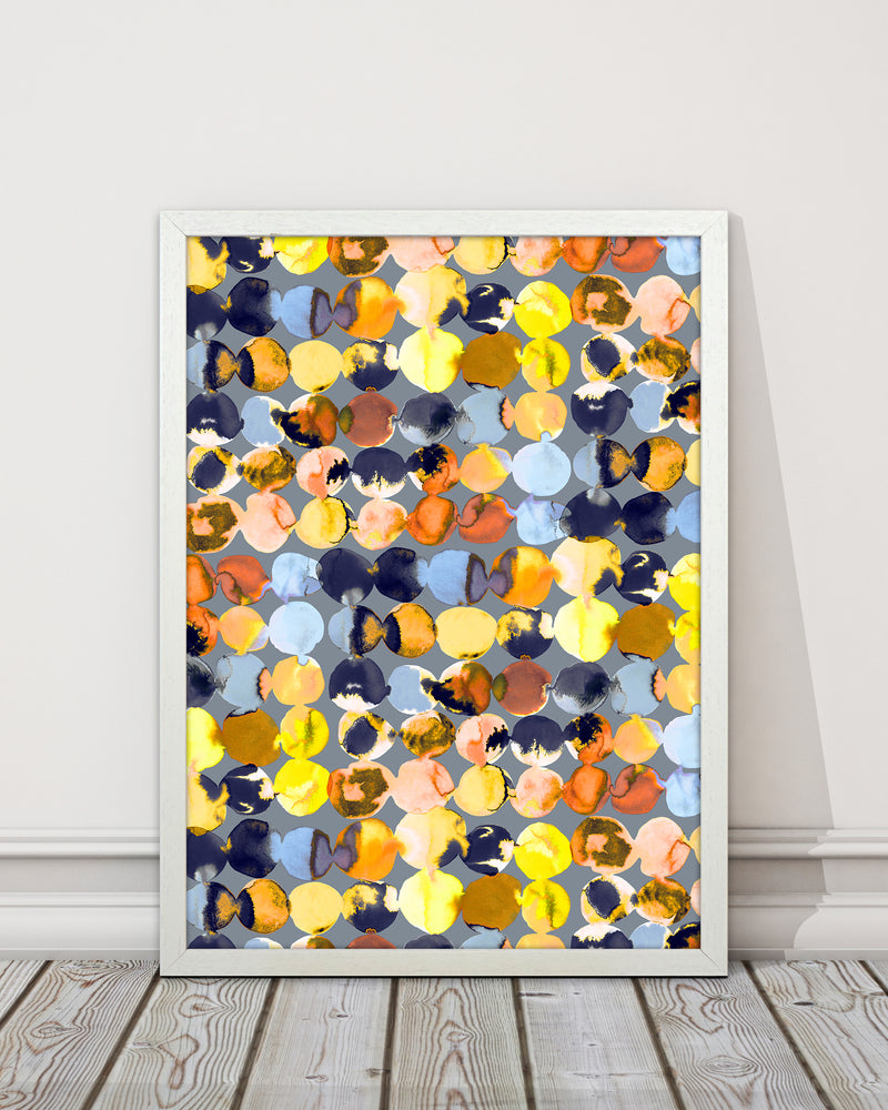 Ink Dots Blue Yellow Abstract Art Print by Ninola Design