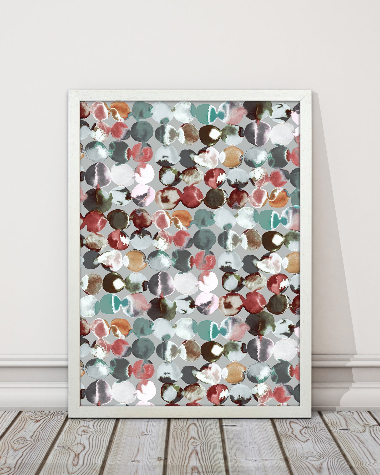 Ink Dots Gray Green Abstract Art Print by Ninola Design