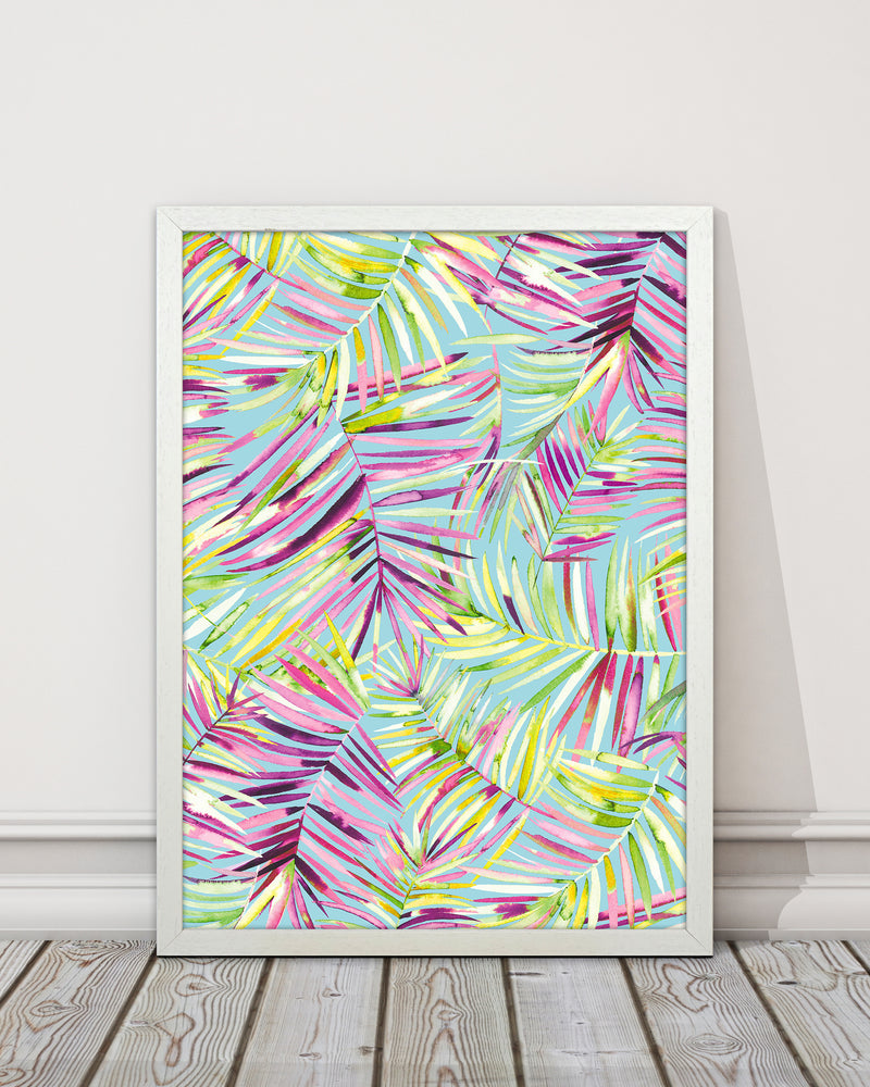 Tropical Palms Blue Abstract Art Print by Ninola Design