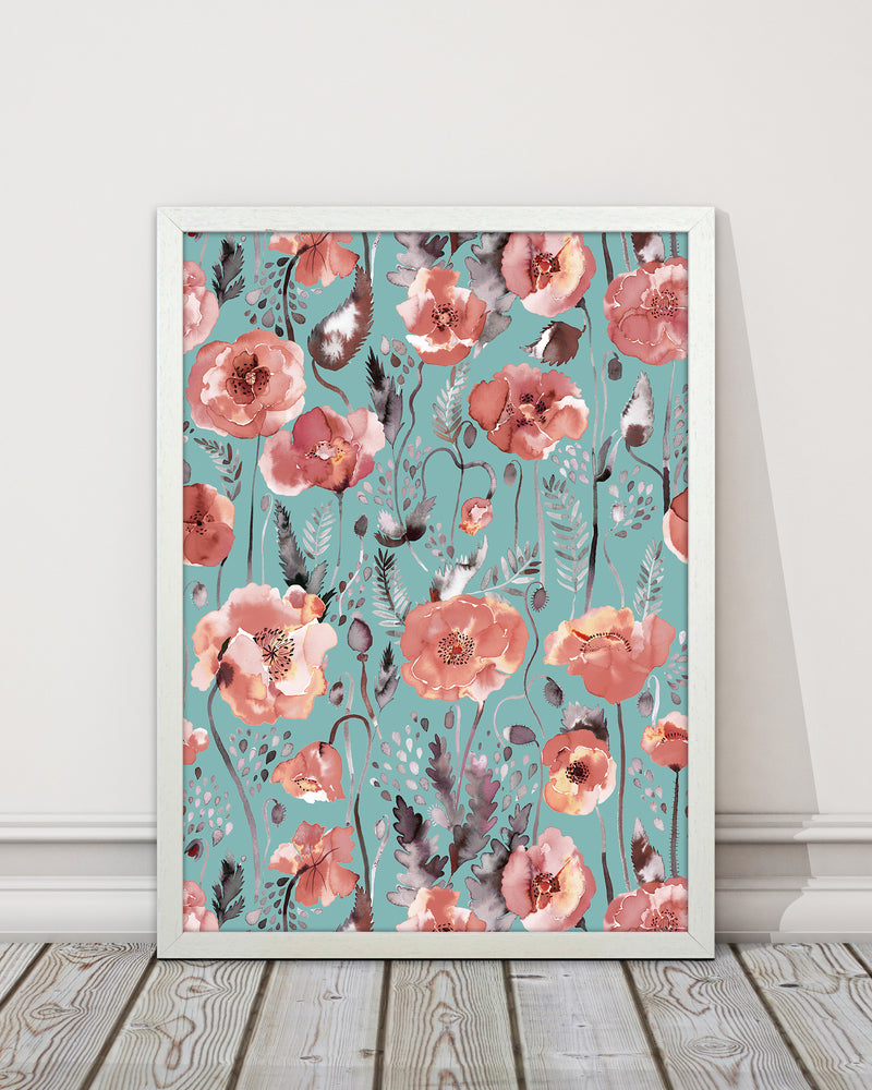 Poppies Red Green Abstract Art Print by Ninola Design