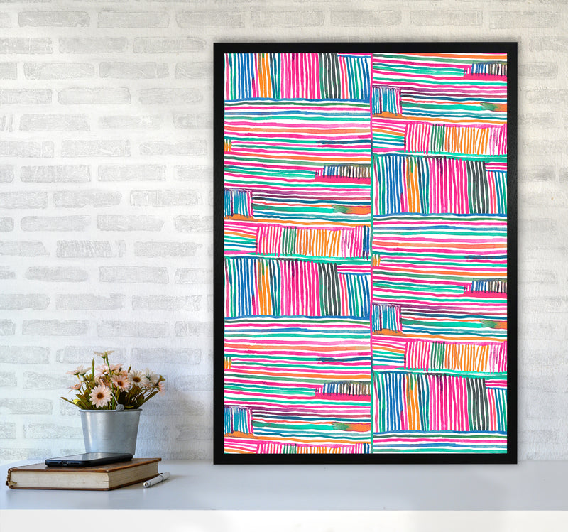 Watercolor Linear Meditation Pink Abstract Art Print by Ninola Design A1 White Frame