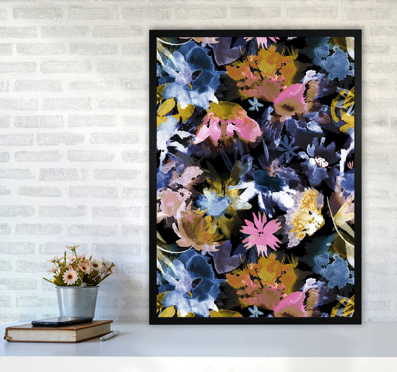 Watercolor Sring Memories Black Abstract Art Print by Ninola Design A1 White Frame