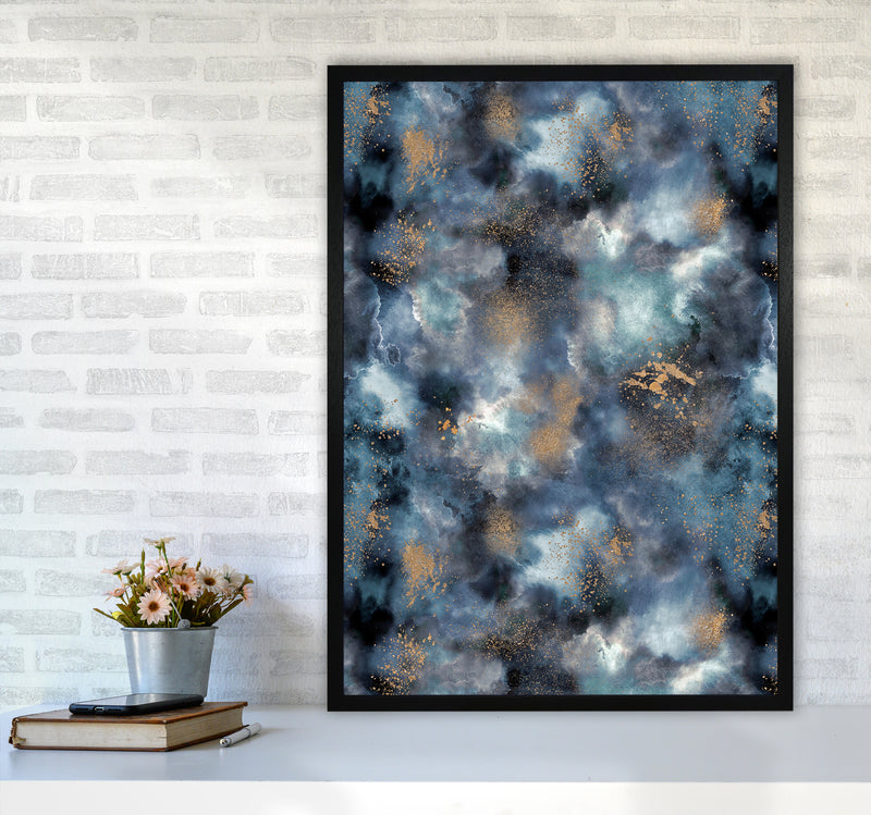 Smoky Marble Watercolor Dark Abstract Art Print by Ninola Design A1 White Frame