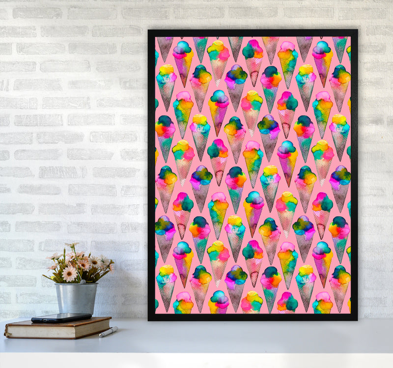 Cute Ice Creams Kids Pink Abstract Art Print by Ninola Design A1 White Frame