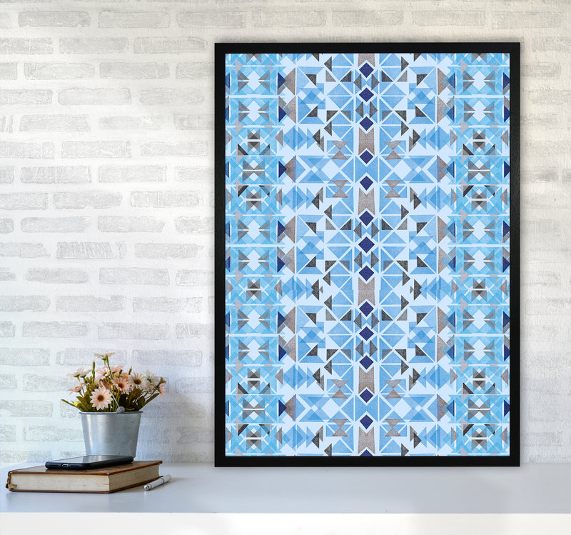 Boho Nomadic Tribal Blue Abstract Art Print by Ninola Design A1 White Frame
