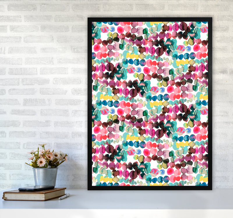 Ink Bleeding Dots Pink Abstract Art Print by Ninola Design A1 White Frame