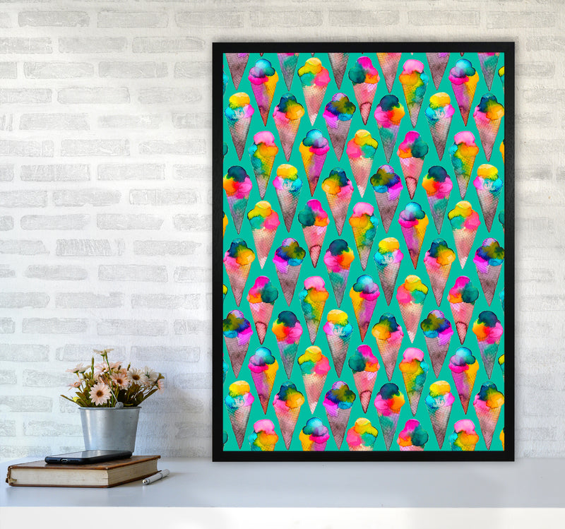 Cute Ice Creams Kids Abstract Art Print by Ninola Design A1 White Frame