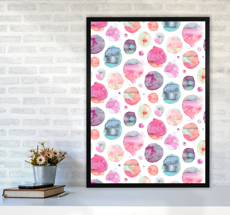 Big Watery Dots Pink Abstract Art Print by Ninola Design A1 White Frame