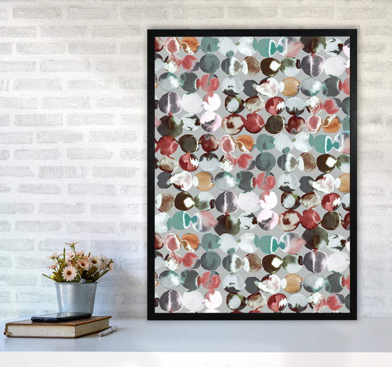 Ink Dots Gray Green Abstract Art Print by Ninola Design A1 White Frame