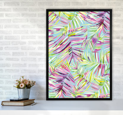 Tropical Palms Blue Abstract Art Print by Ninola Design A1 White Frame