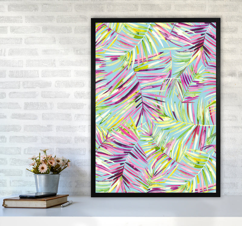Tropical Palms Blue Abstract Art Print by Ninola Design A1 White Frame