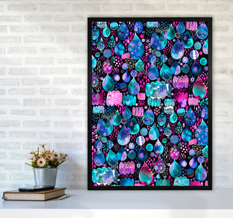 Rain Stitches Neon Abstract Art Print by Ninola Design A1 White Frame