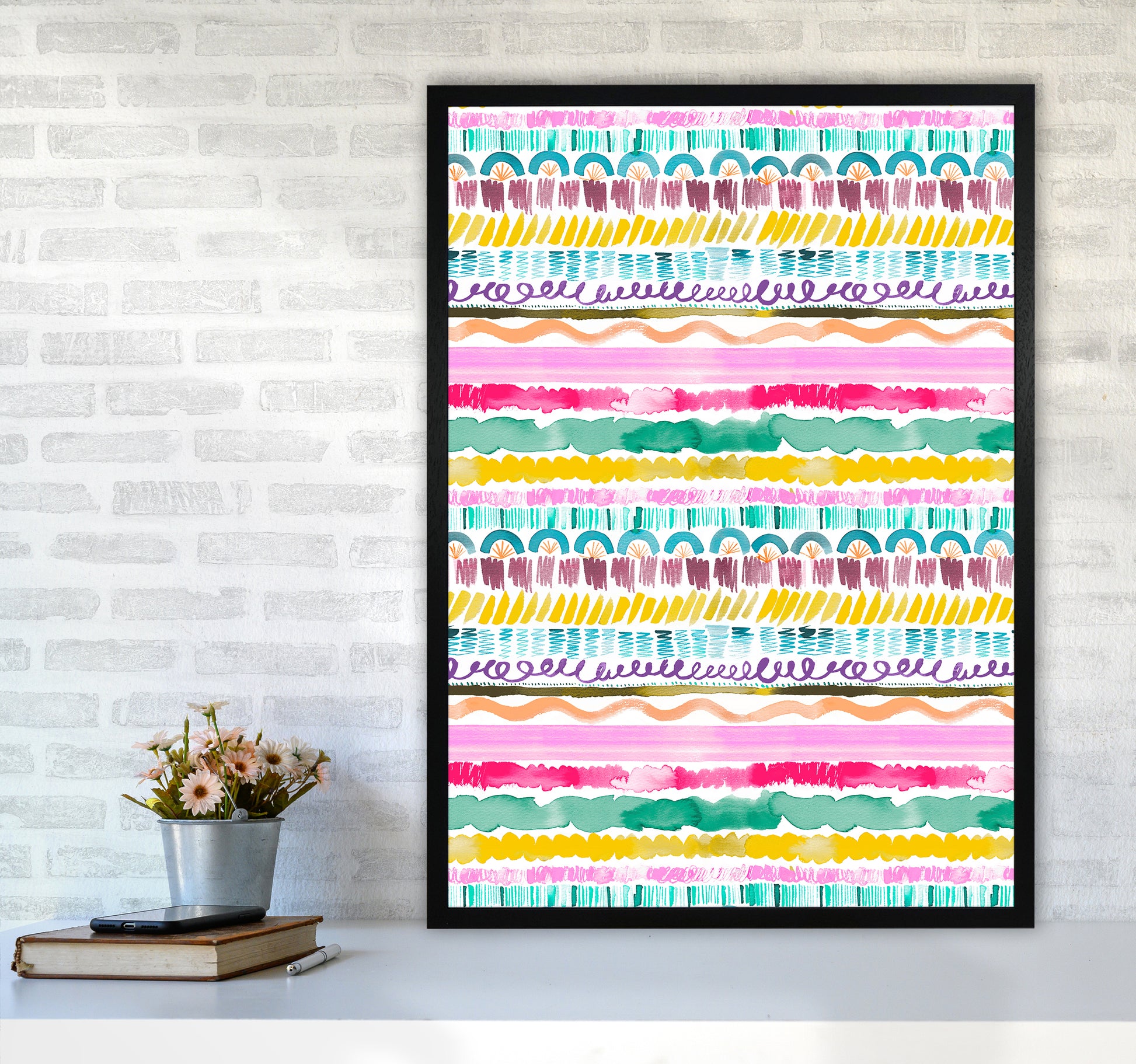 Garlands Tribal Abstract Art Print by Ninola Design A1 White Frame