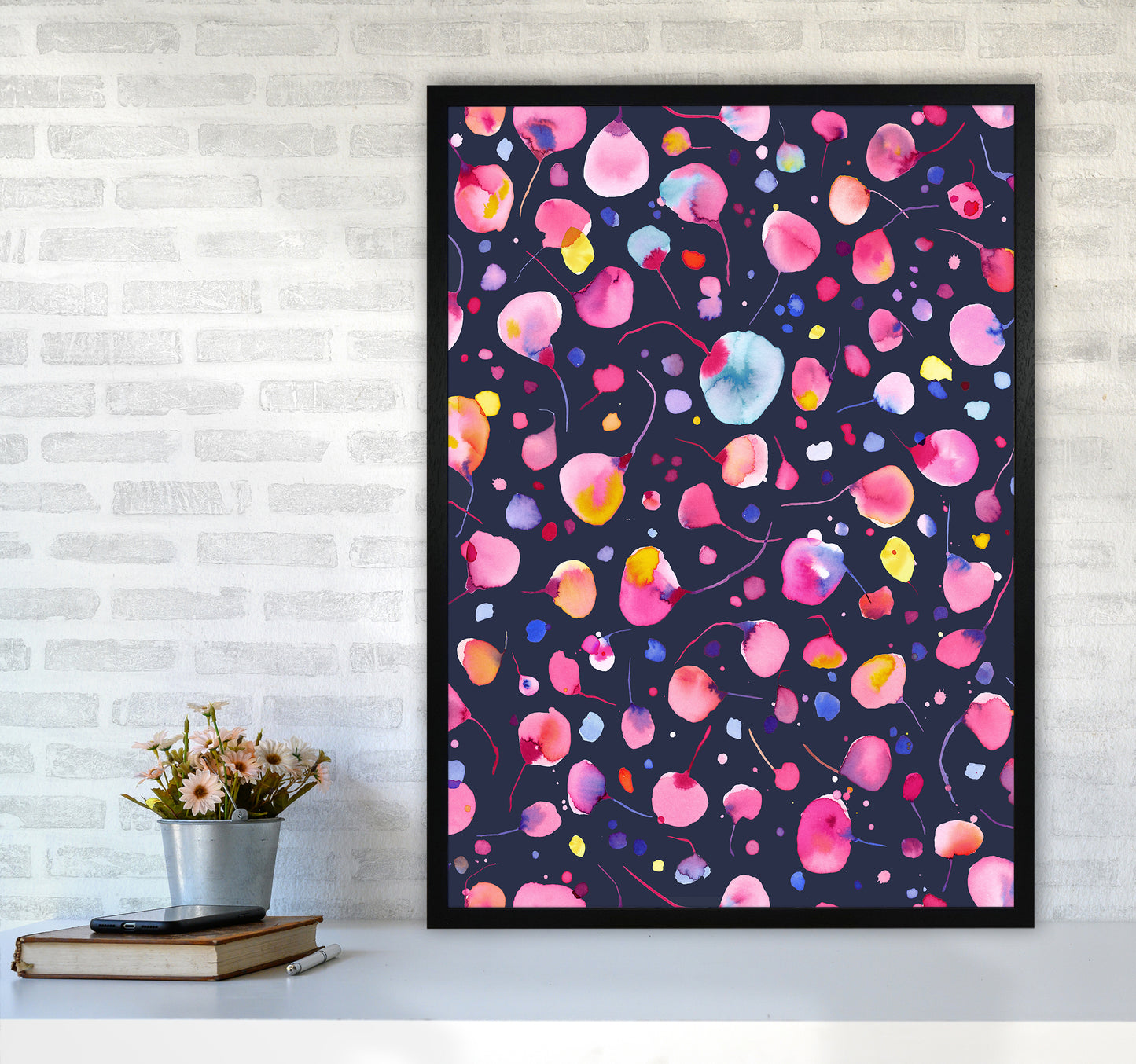 Flying Seeds Abstract Art Print by Ninola Design A1 White Frame