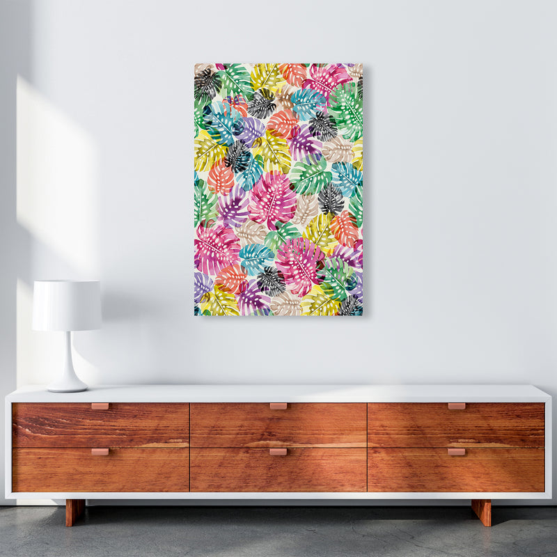 Tropical Monstera Leaves Multicolored Abstract Art Print by Ninola Design A1 Canvas