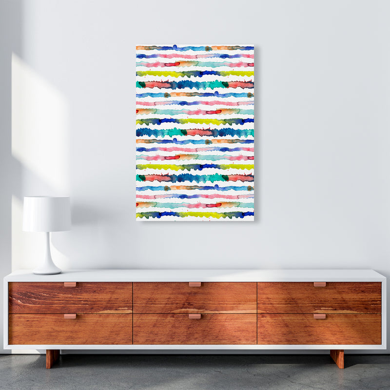 Gradient Watercolor Lines Blue Abstract Art Print by Ninola Design A1 Canvas