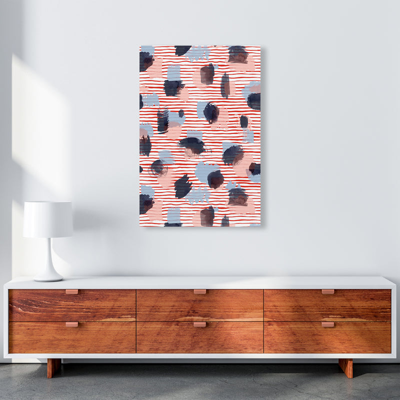 Watercolor Stains Stripes Red Abstract Art Print by Ninola Design A1 Canvas