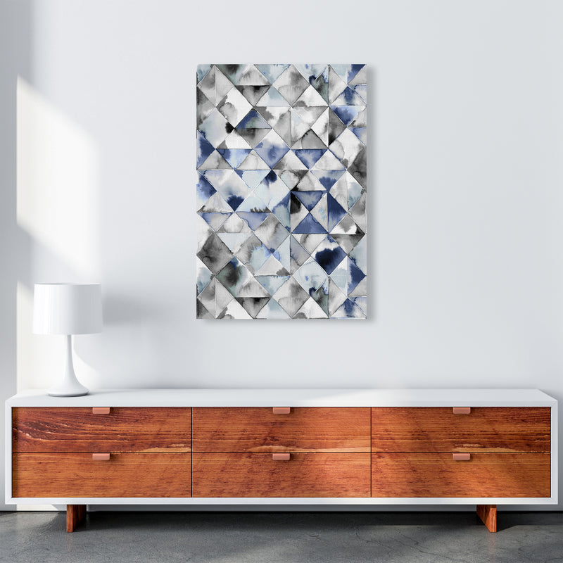 Moody Triangles Cold Blue Abstract Art Print by Ninola Design A1 Canvas