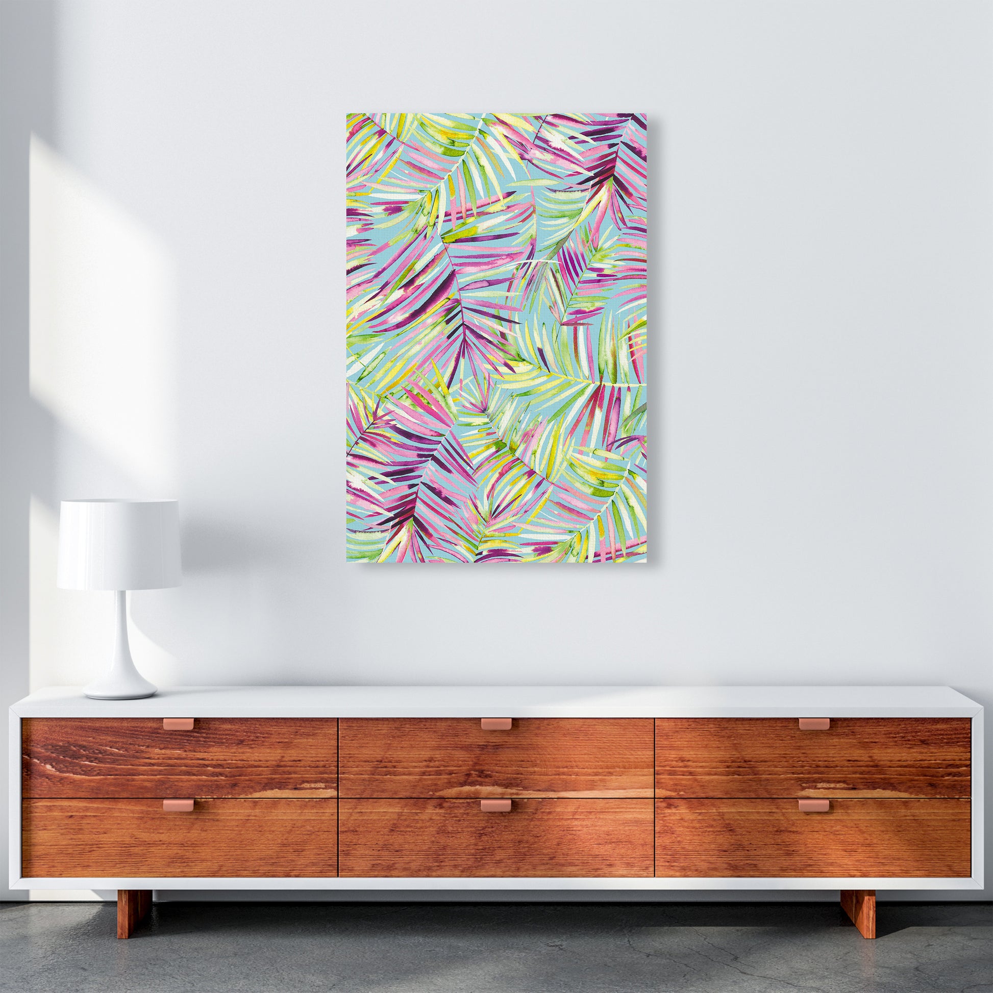 Tropical Palms Blue Abstract Art Print by Ninola Design A1 Canvas