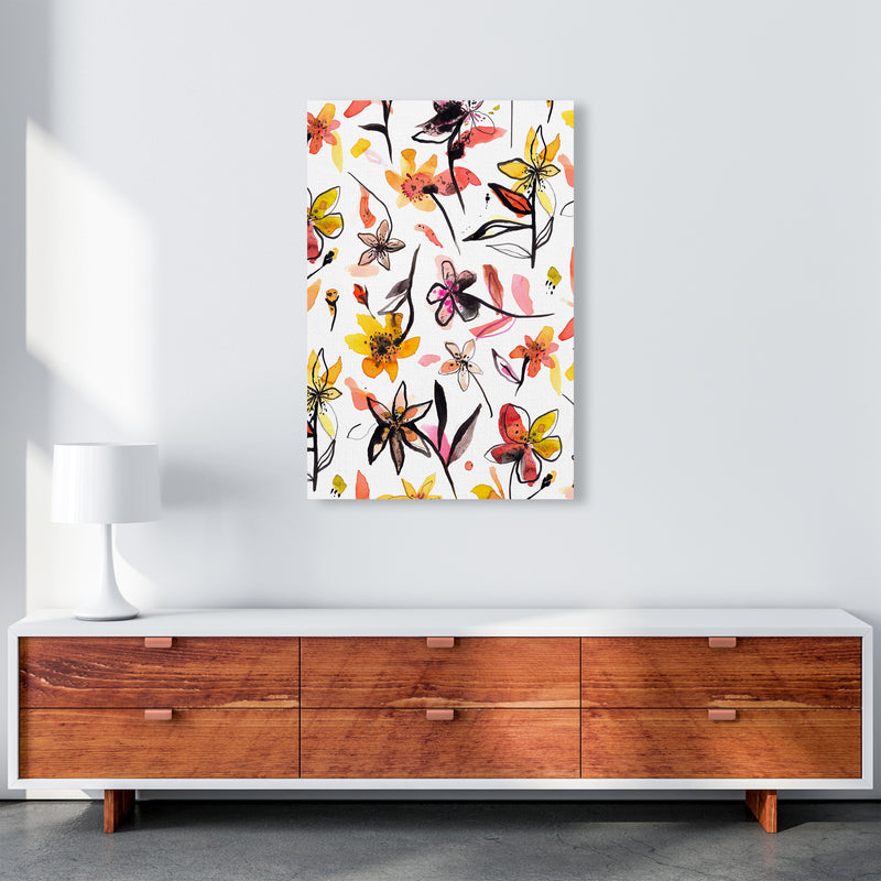 Ink Flowers Yellow Abstract Art Print by Ninola Design A1 Canvas