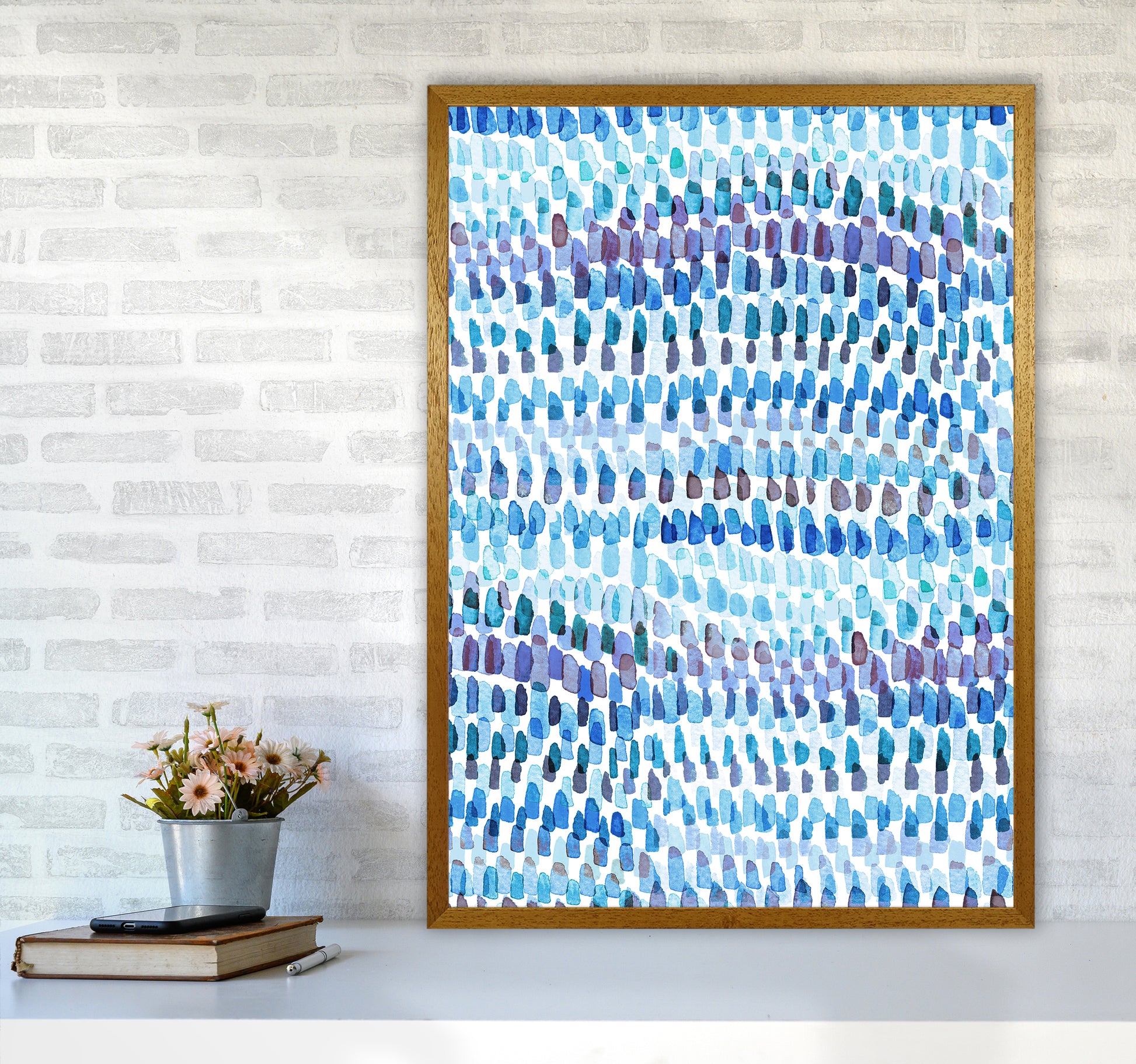 Artsy Strokes Stripes Colorful Blue Abstract Art Print by Ninola Design A1 Print Only