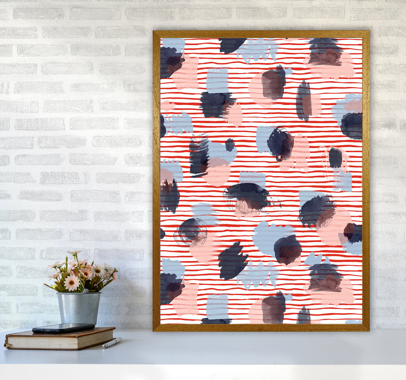 Watercolor Stains Stripes Red Abstract Art Print by Ninola Design A1 Print Only