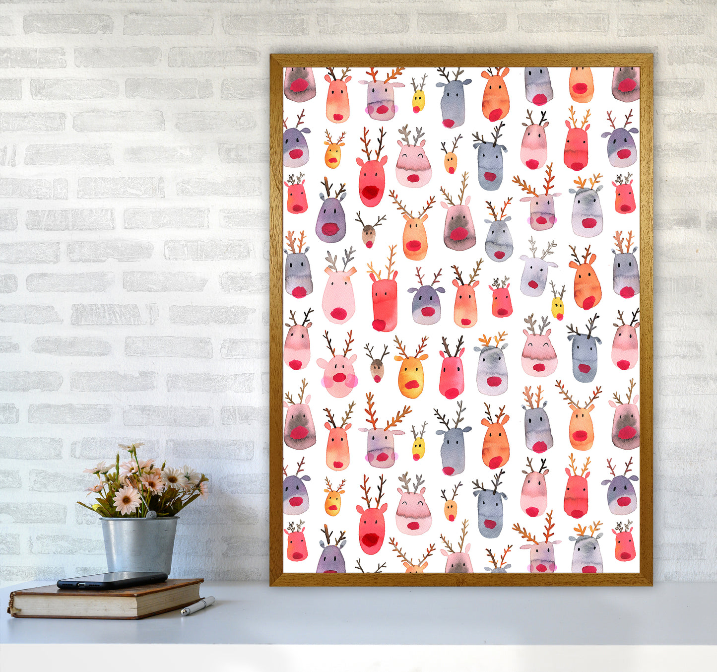 Cute Winter Reindeers Kids Abstract Art Print by Ninola Design A1 Print Only