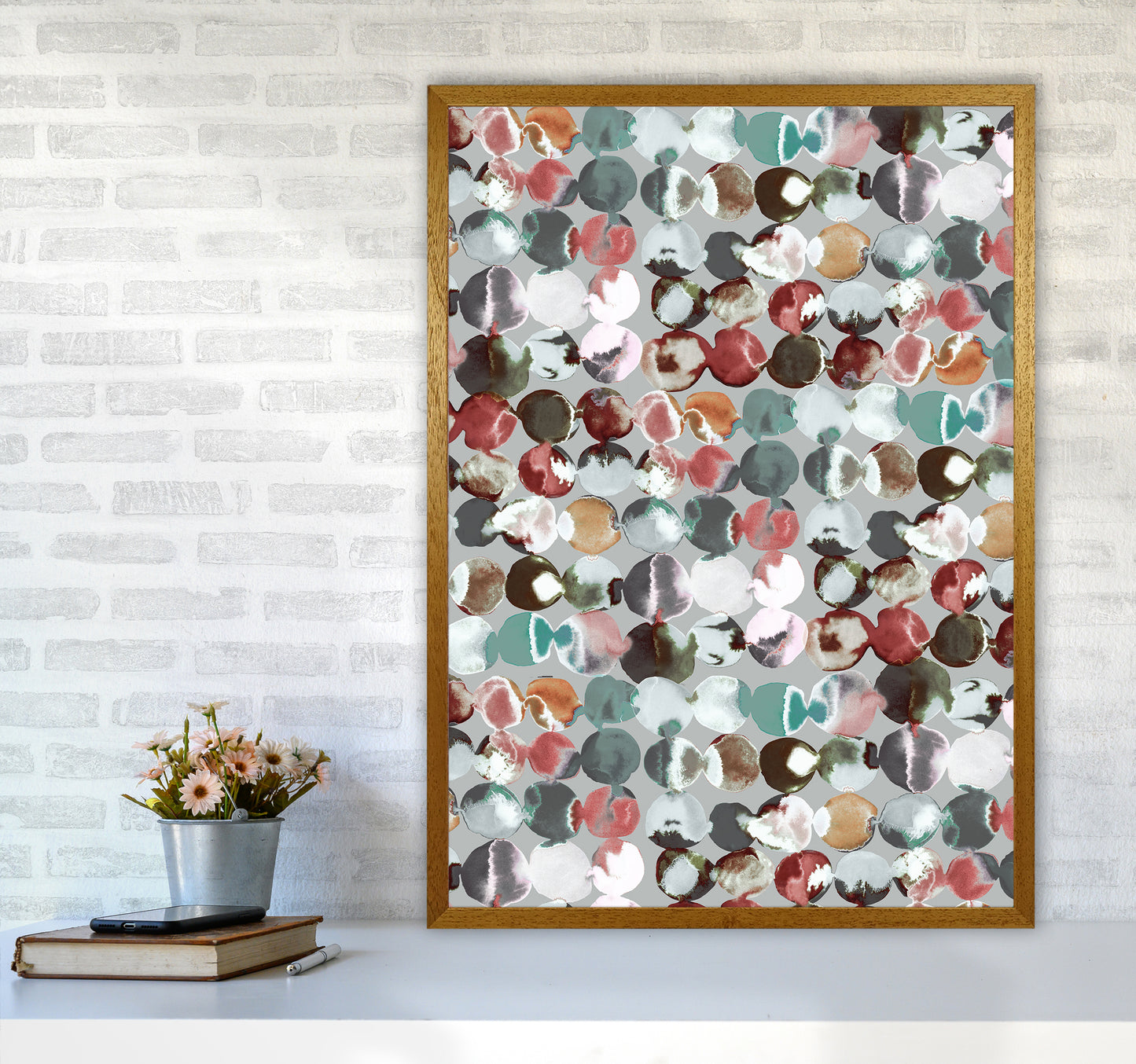 Ink Dots Gray Green Abstract Art Print by Ninola Design A1 Print Only