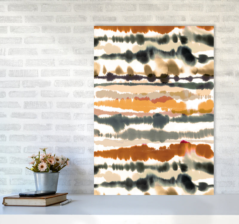 Soft Nautical Watercolor Lines Brown Abstract Art Print by Ninola Design A1 Black Frame