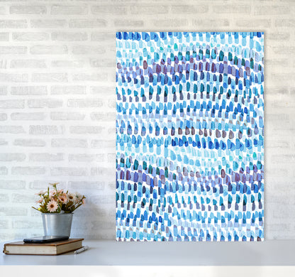 Artsy Strokes Stripes Colorful Blue Abstract Art Print by Ninola Design A1 Black Frame