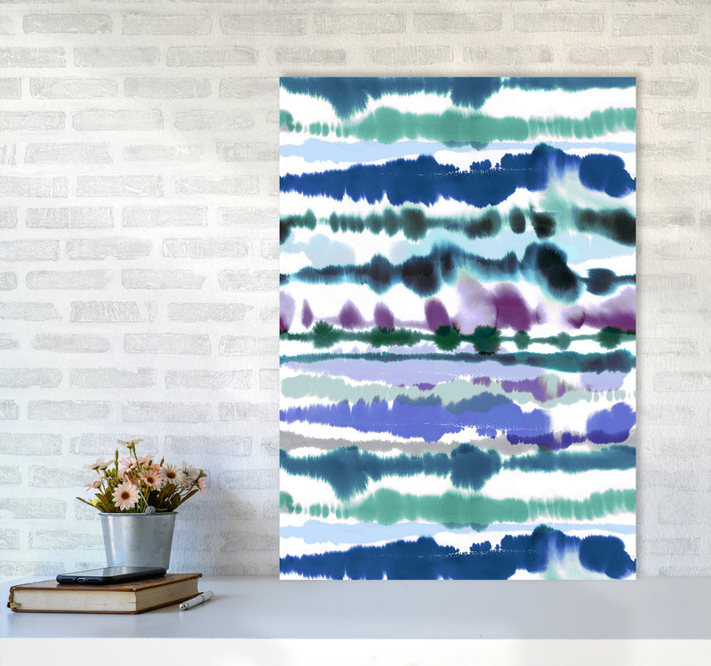 Soft Nautical Watercolor Lines blue Abstract Art Print by Ninola Design A1 Black Frame