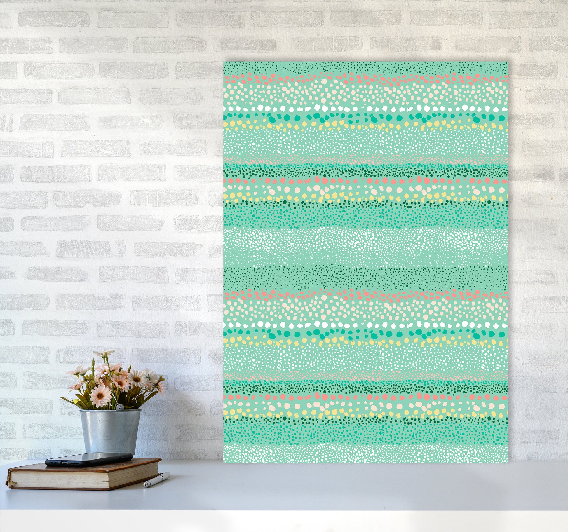 Little Textured Minimal Dots Green Abstract Art Print by Ninola Design A1 Black Frame