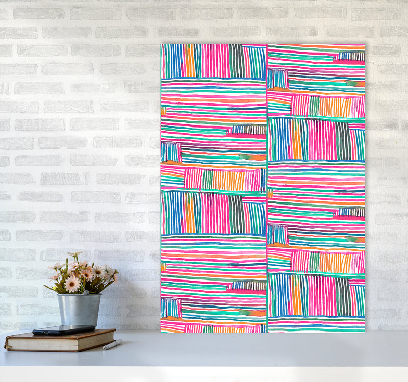 Watercolor Linear Meditation Pink Abstract Art Print by Ninola Design A1 Black Frame