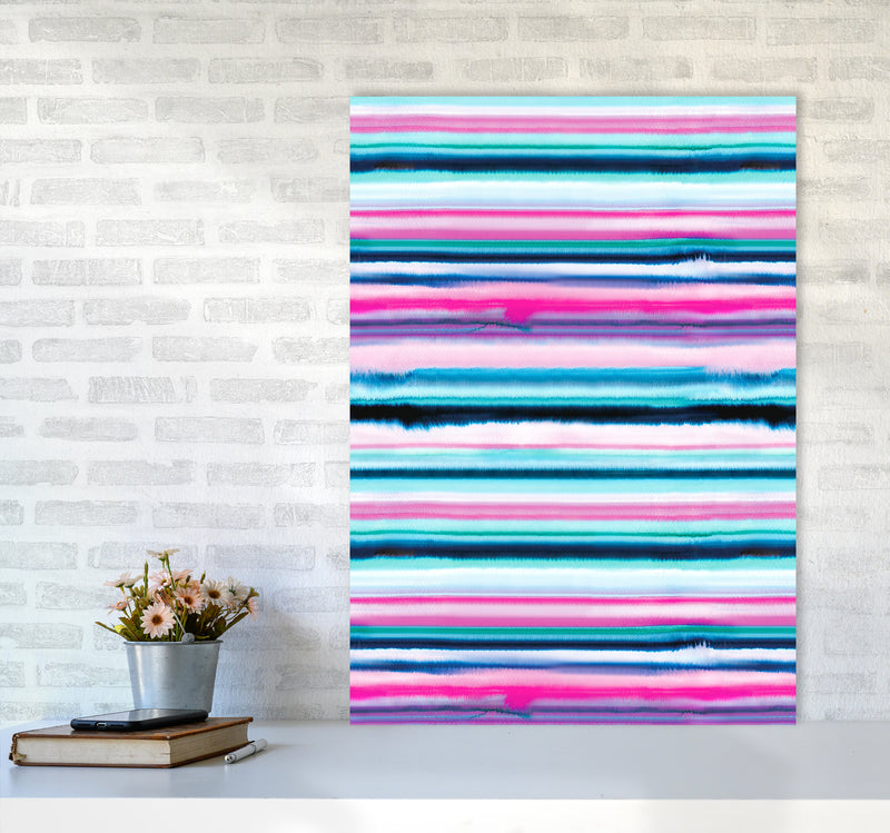 Degrade Stripes Watercolor Pink Abstract Art Print by Ninola Design A1 Black Frame