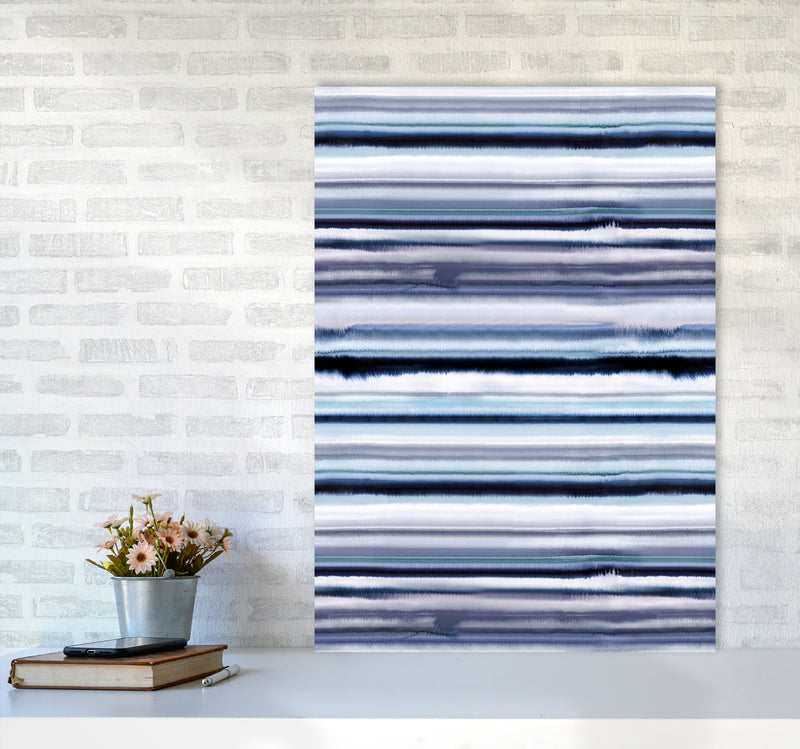Degrade Stripes Watercolor Navy Abstract Art Print by Ninola Design A1 Black Frame